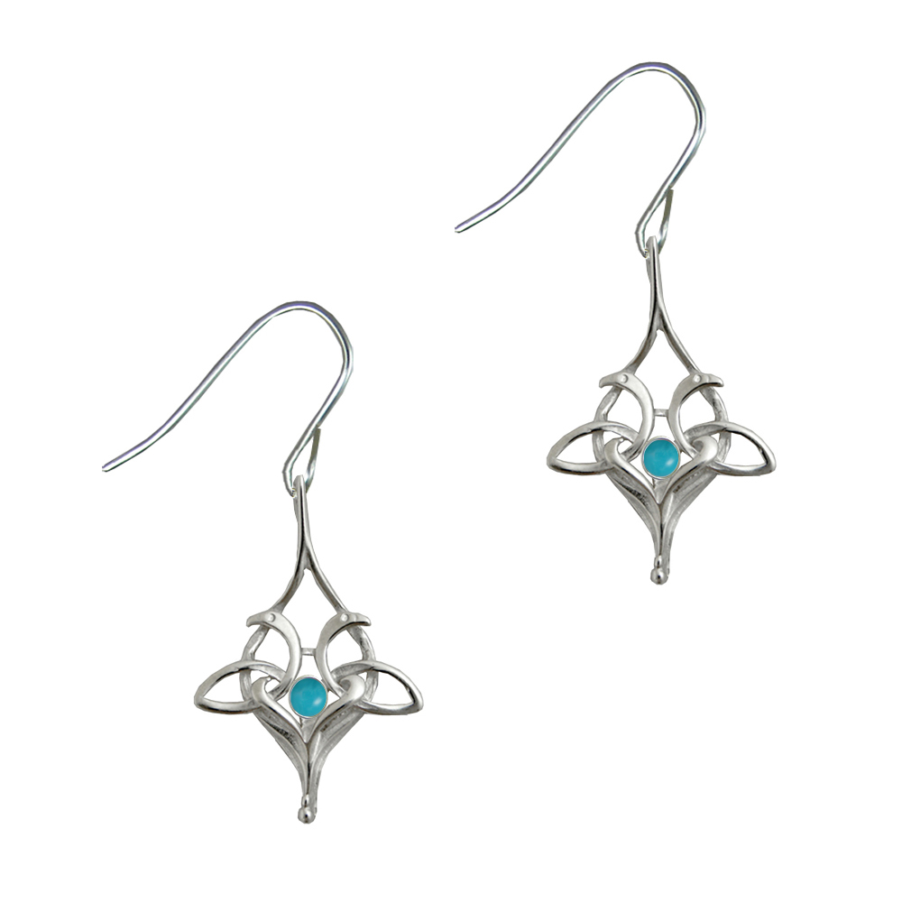 Sterling Silver Drop Dangle Celtic Knot Earrings With Turquoise